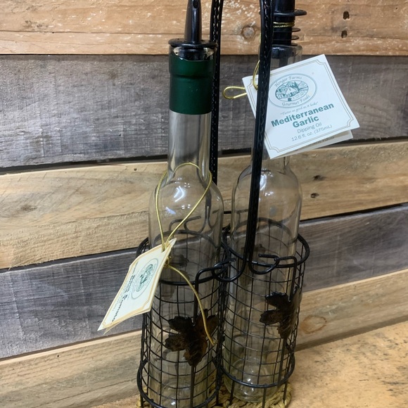 Set of Two Olive Oil Bottles with Wrought Iron Holder - Picture 2 of 7